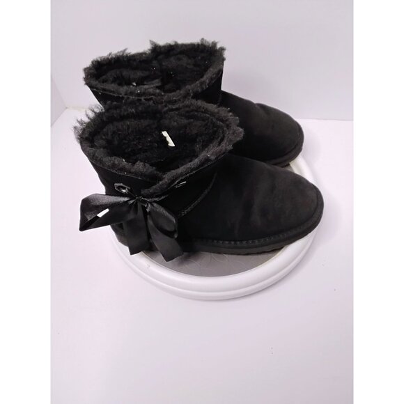 Pawz Dog Boots Black Faux Fur Suede Bow Detail Womens Size 8 - Picture 7 of 7